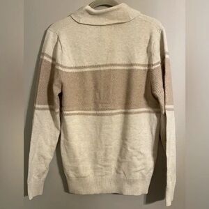 Men's Cream and Tan Striped Sweater